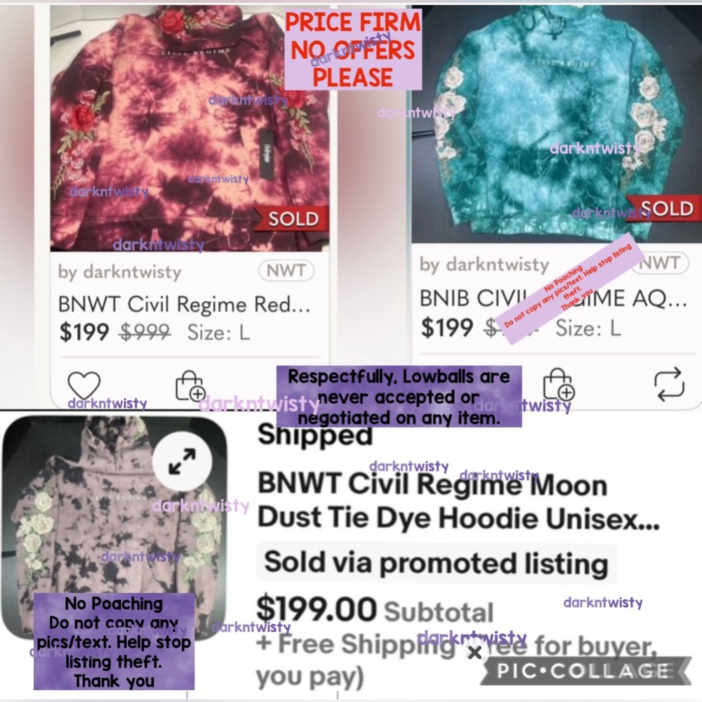 BNWT CIVIL REGIME BLACK ROSE HOODIE LAVENDER DREAM WASH LRG MENS HOODIE UNISEX - Picture 12 of 15